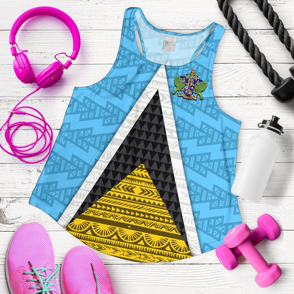 Saint Lucia Flag Women Racerback Tank, Triangle Cerulean Blue RLT6 - Wonder Print Shop