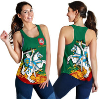 Green racerback tank front and back with Lithuania crest and knight design