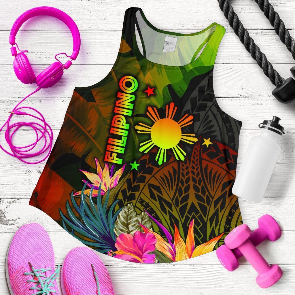 The Philippines Polynesian Women's Racerback Tank, Hibiscus and Banana Leaves RLT6 - Wonder Print Shop