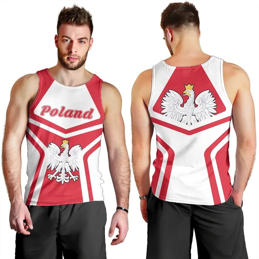 Men's tank top, Poland front and back print, red/white striped eagle crest