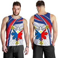 Men's tank top with blue/red/white Polynesian flag graphic and yellow stars