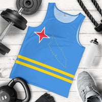 Blaues Herren Tanktop mit rotem Stern, gelb-blauen Streifen und Länderumriss