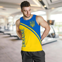 Men’s blue and yellow Ukraine tank top with trident crest and UKRAINE text on chest