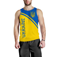 Men’s yellow-and-blue Ukraine tank top with trident crest and UKRAINE lettering