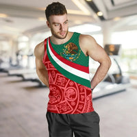 Men's Mexico tank top angled view: eagle crest, green-white-red diagonal stripes, Aztec pattern