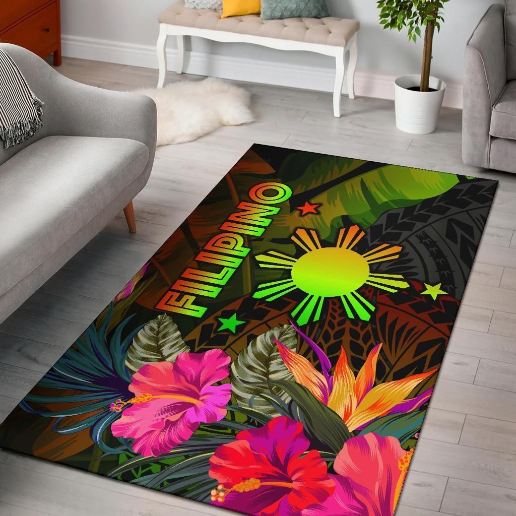 The Philippines Polynesian Area Rug Hibiscus and Banana Leaves RLT6 - Wonder Print Shop