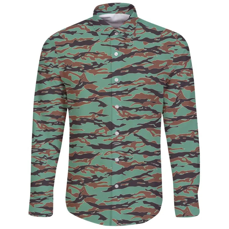 Army Guyana Tiger Stripe Camouflage Seamless Long Sleeve Button Shirt RLT8 - Wonder Print Shop