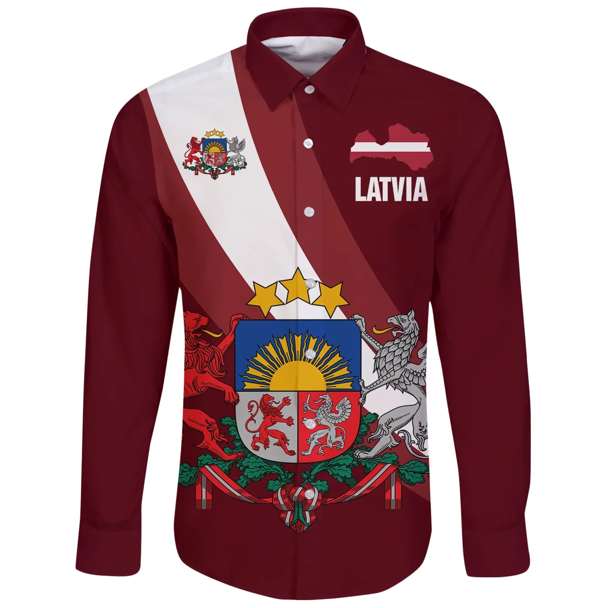 Latvia Special Flag Long Sleeve Button Shirt RLT6 - Wonder Print Shop