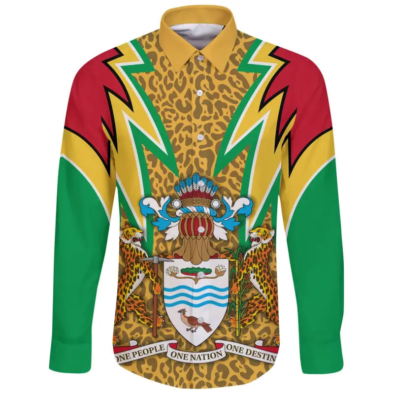 Guyana Long Sleeve Button Shirt Jaguars Coat of Arms RLT8 - Wonder Print Shop