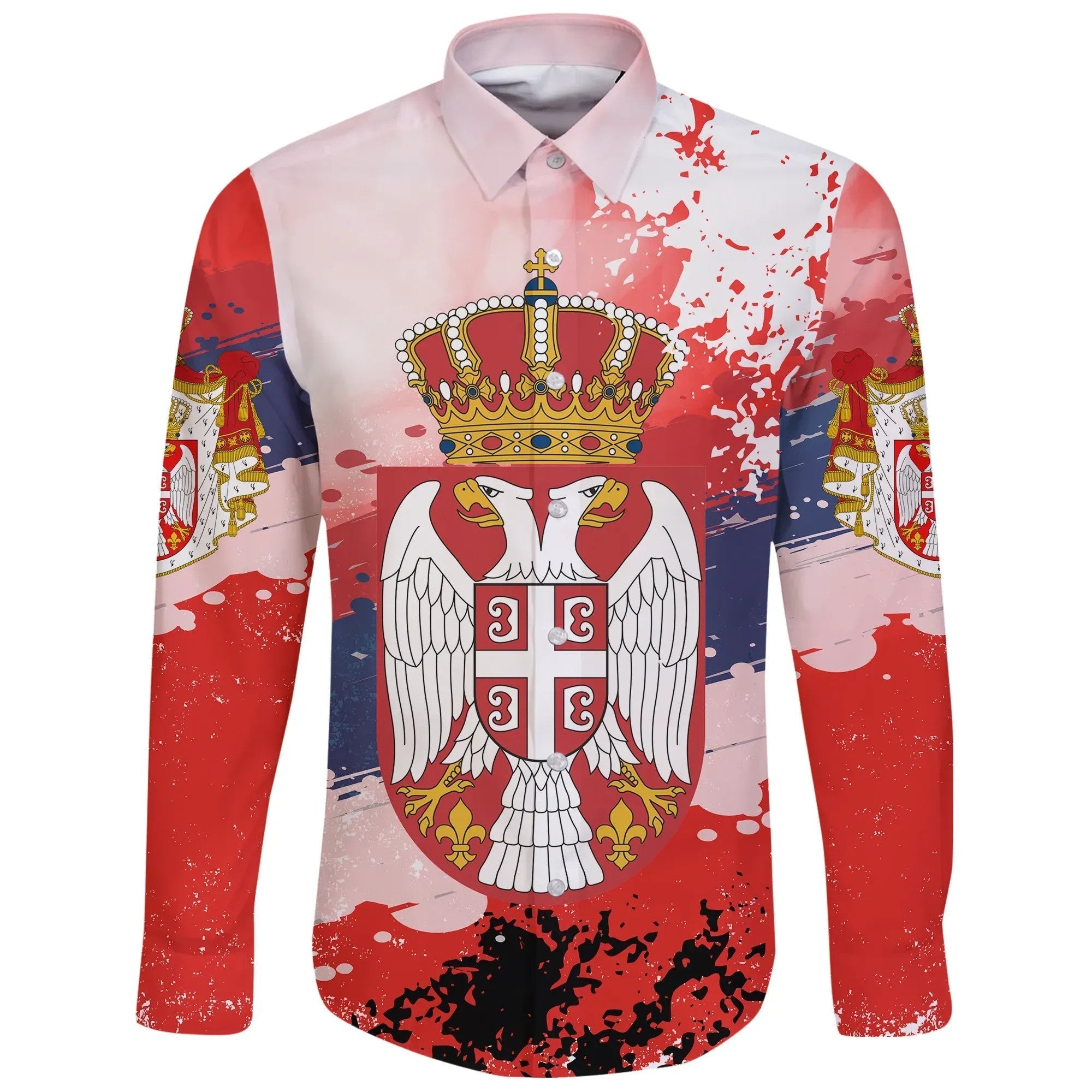 Serbia Long Sleeve Button Shirt Serbia National Flag and Emblem RLT7 - Wonder Print Shop