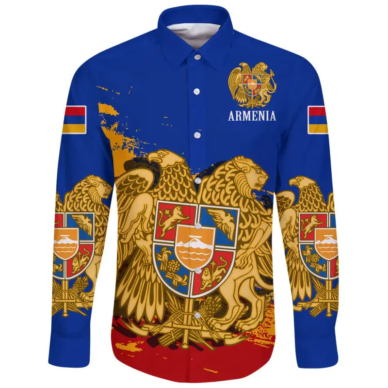 Armenia Special Long Sleeve Button Shirt - Blue Version RLT8 - Wonder Print Shop