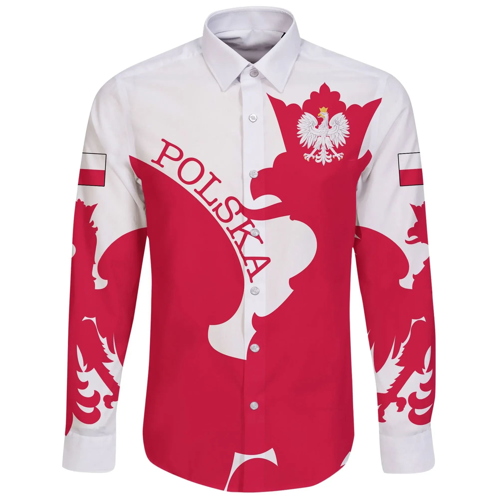 Poland Long Sleeve Button Shirt Flag Jersey RLT7 - Wonder Print Shop