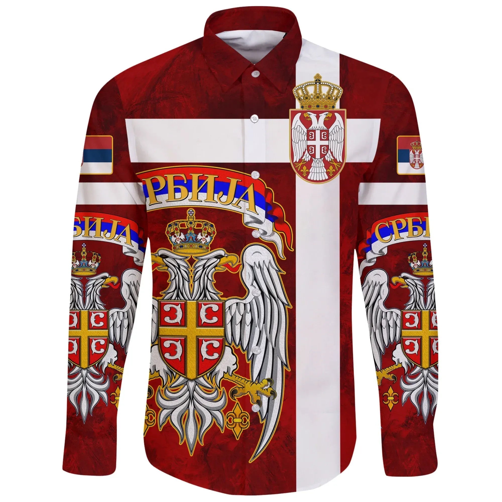 Serbia Long Sleeve Button Shirt Best Serbian Eagle Tattoo RLT7 - Wonder Print Shop