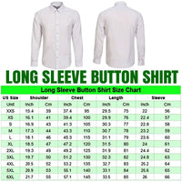 Long-sleeve button shirt size chart with US sizes and inches/cm measurements