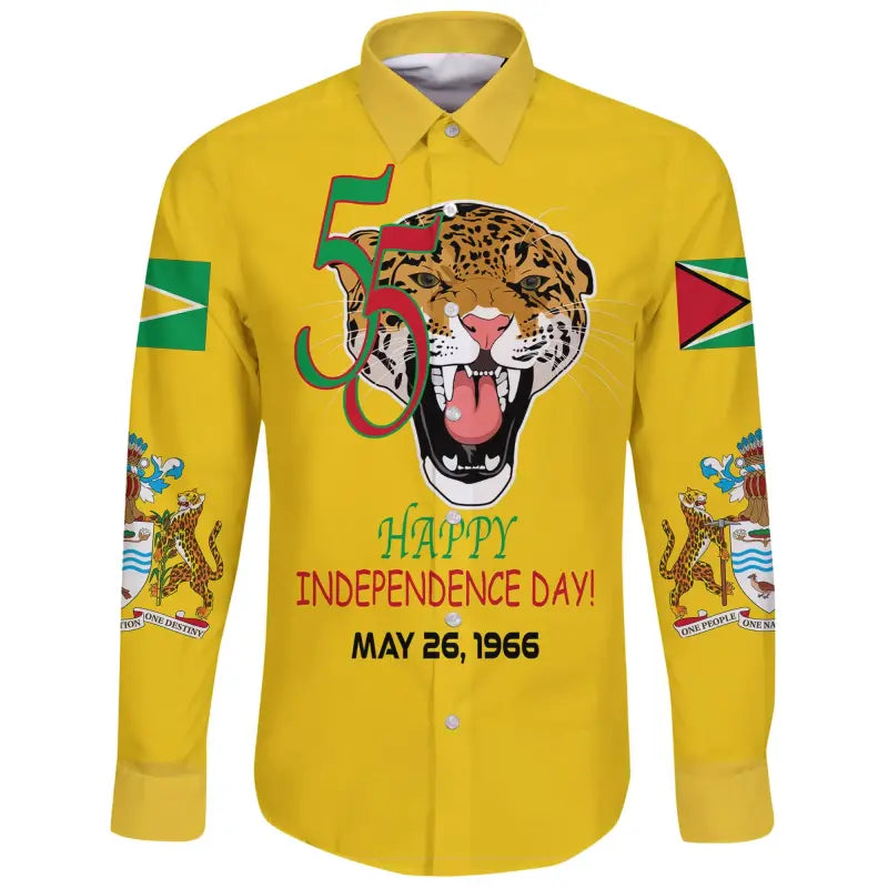 Happy Guyana National Day Long Sleeve Button Shirt RLT8 - Wonder Print Shop