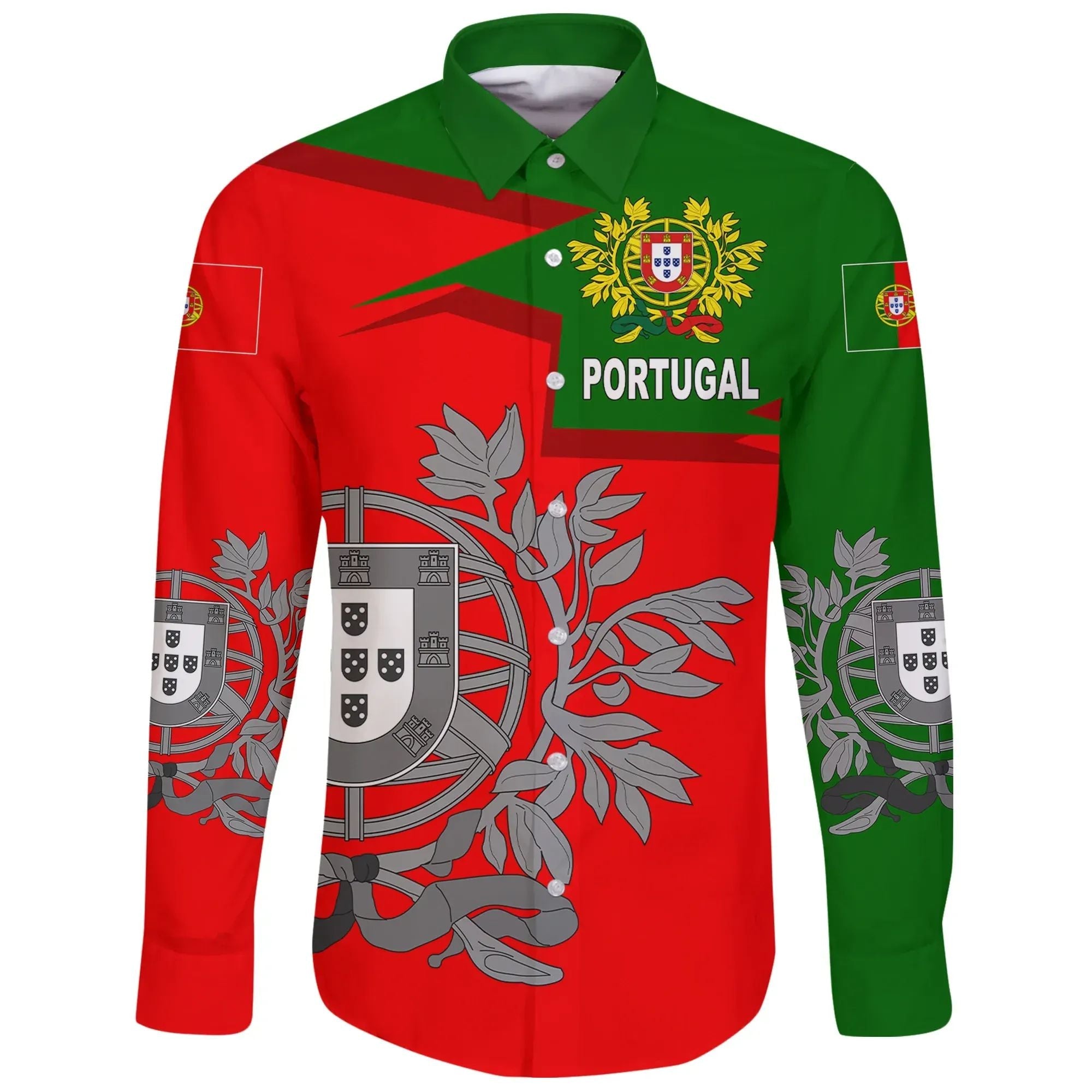 Portugal Long Sleeve Button Shirt Coat Of Arms New Style RLT7 - Wonder Print Shop