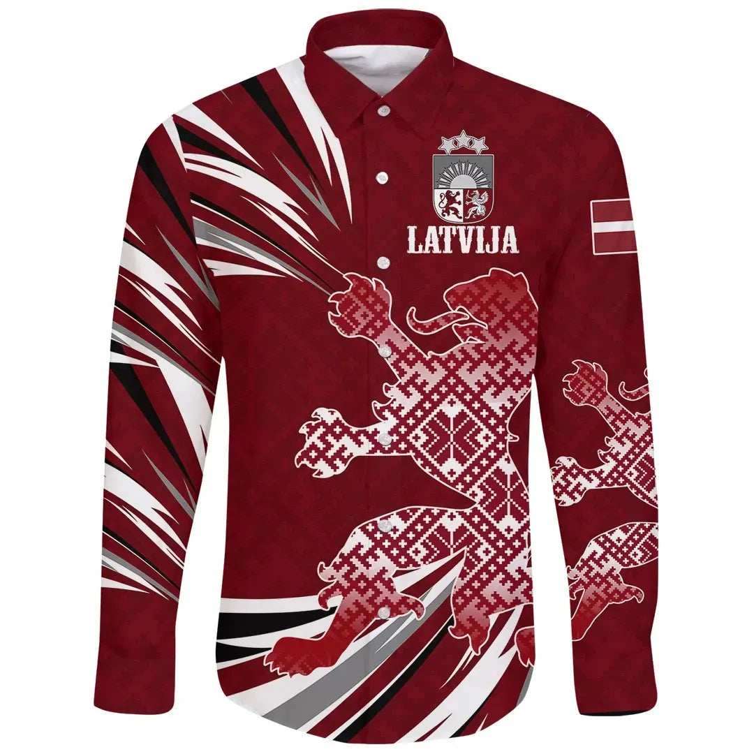 Latvia - The Latvian Lion Long Sleeve Button Shirt RLT6 - Wonder Print Shop