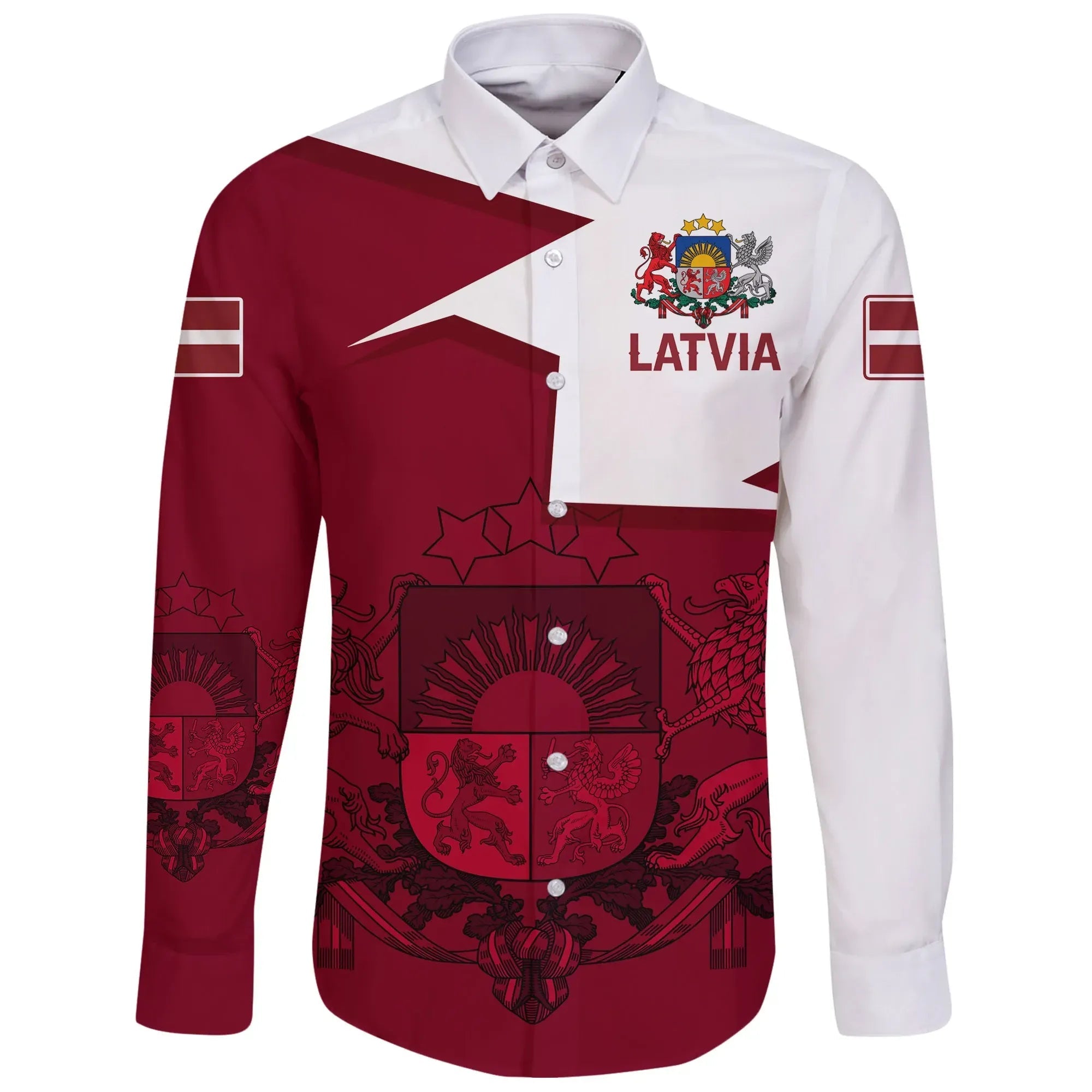 Latvia Long Sleeve Button Shirt - HOME RLT6 - Wonder Print Shop