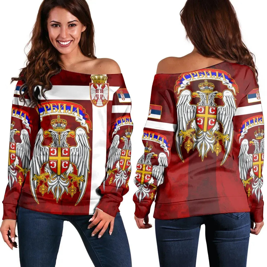 Serbia Women's Off Shoulder Sweater Best Serbian Eagle Tattoo RLT7 - Wonder Print Shop