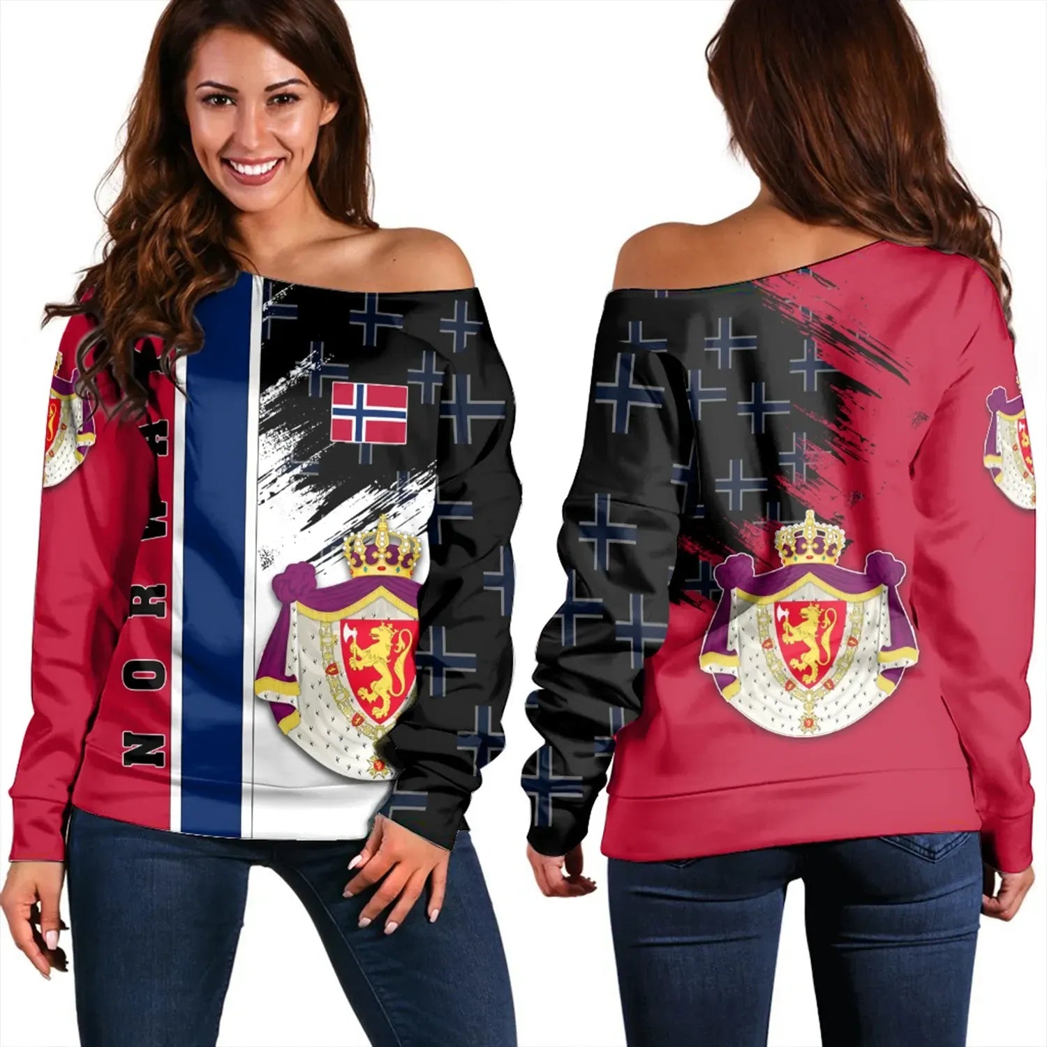 Norway Coat Of Arms Women's Off Shoulder Sweater Flag Style RLT7 - Wonder Print Shop