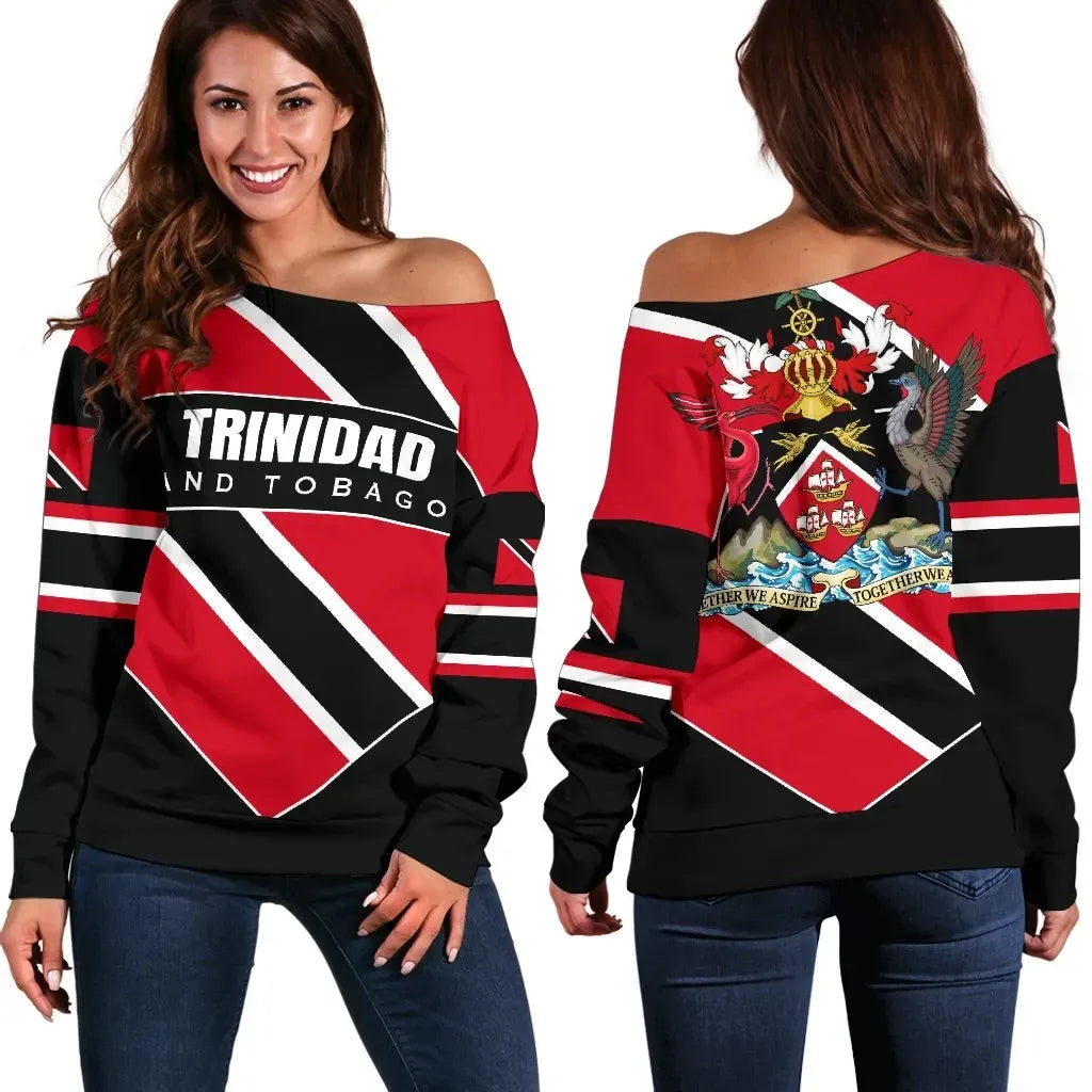 Trinidad and Tobago Women's Off Shoulder Sweater, Pro Energy RLT6 - Wonder Print Shop