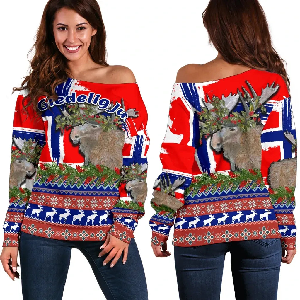 norway-flag-with-moose-christmas-womens-off-shoulder-sweater