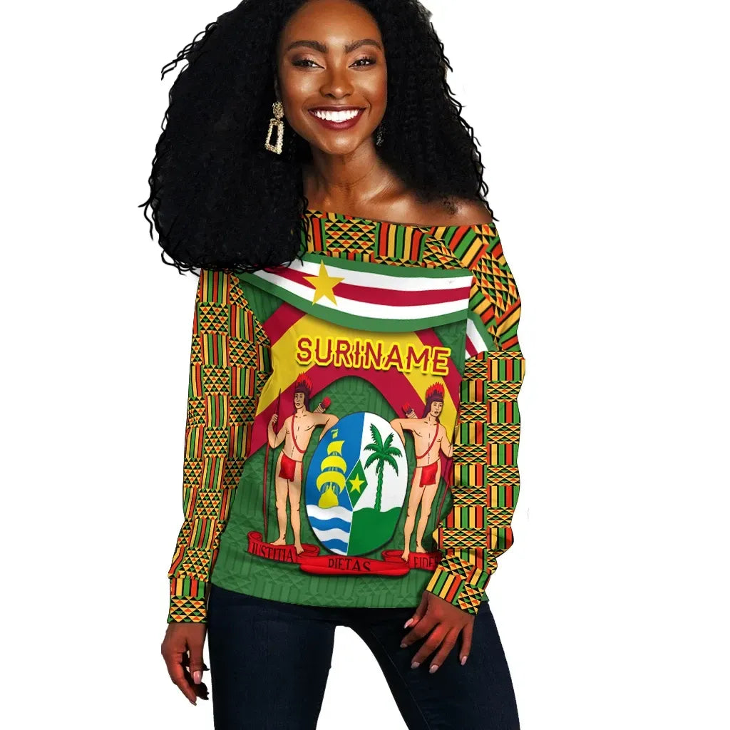 Suriname Women Off Shoulder Sweater Vibes Version RLT7 - Wonder Print Shop