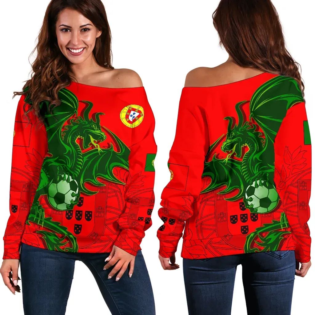 Portugal Football Dragon Green Off Shoulder Sweater RLT7 - Wonder Print Shop