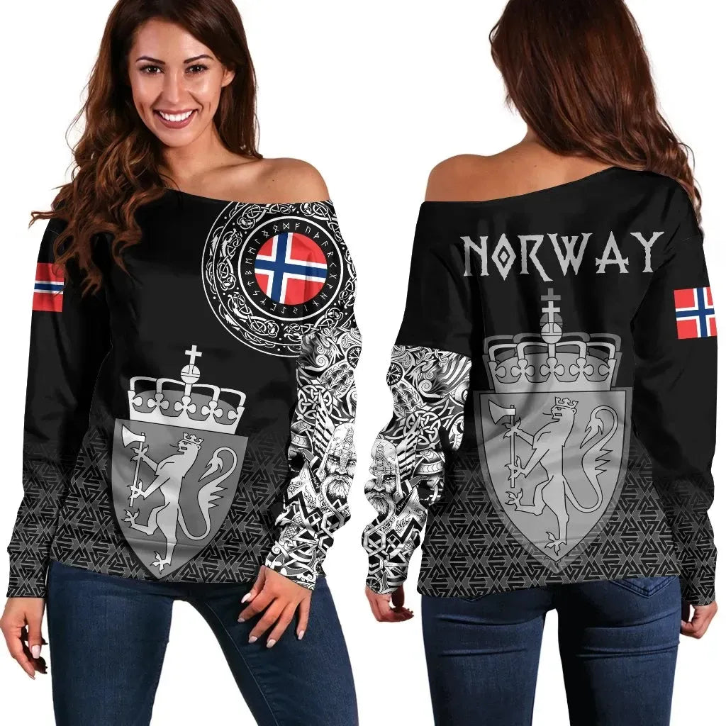 Viking Off Shoulder Sweater - Norway Coat Of Arms RLT7 - Wonder Print Shop