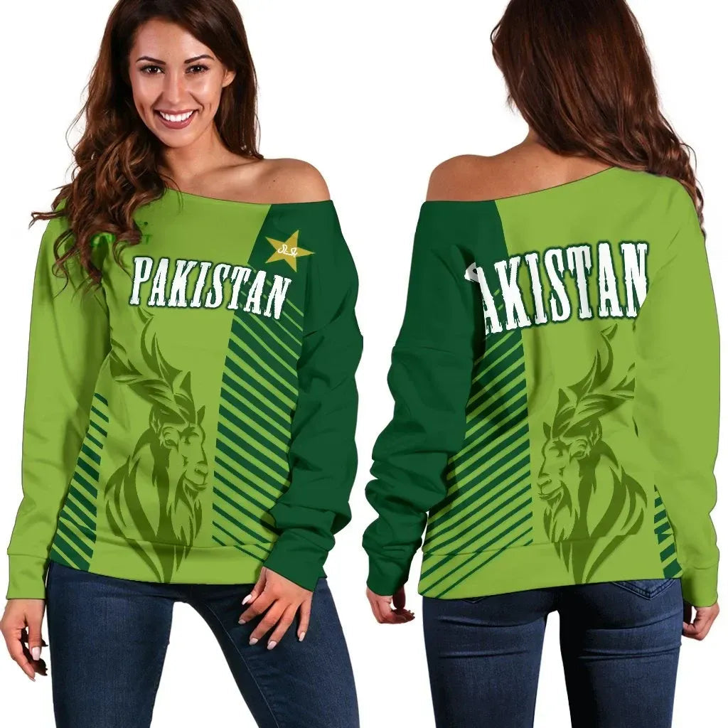 Pakistan Cricket Women's Off Shoulder Sweater Markhor RLT13 - Wonder Print Shop