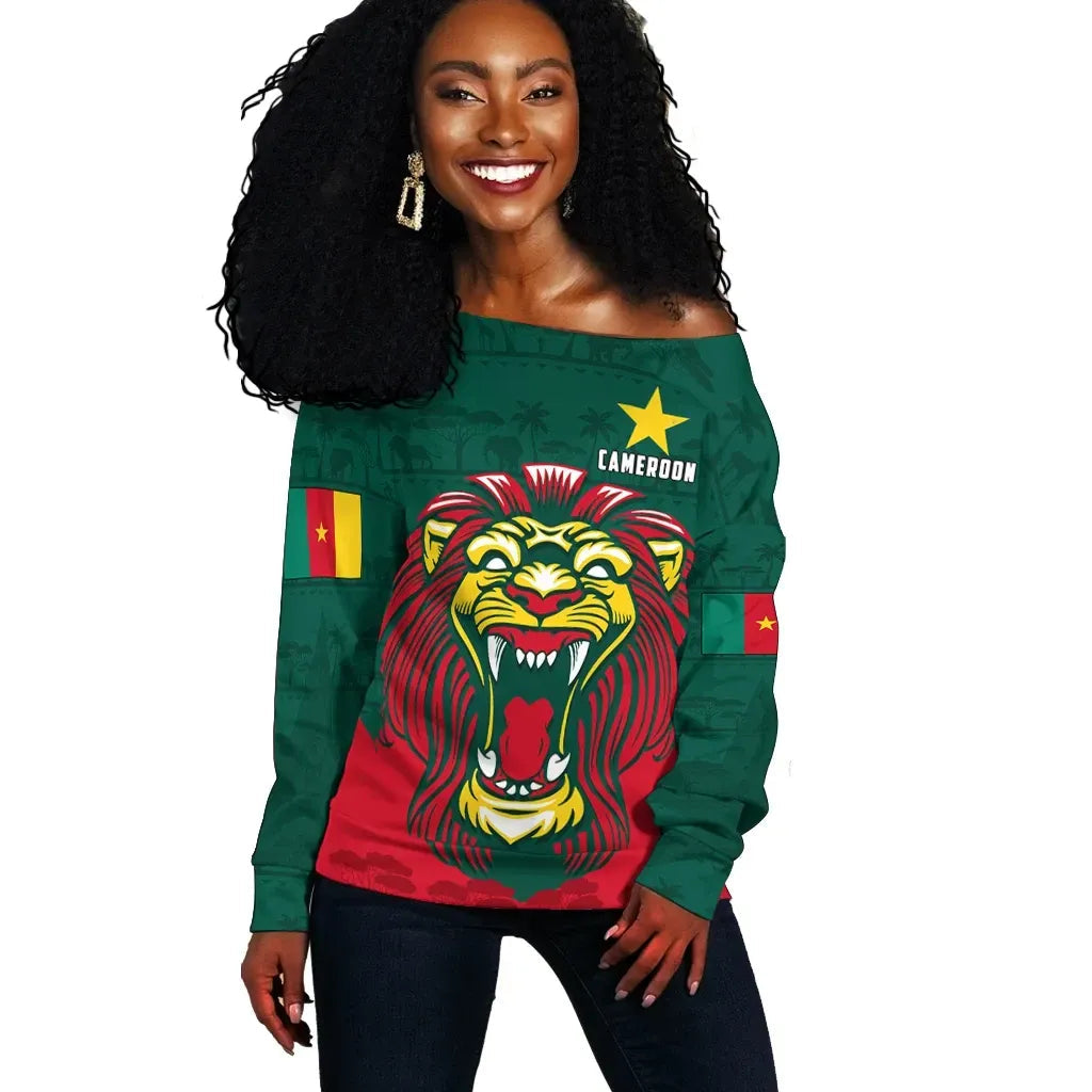 Cameroon Off Shoulder Sweater Lion RLT7 - Wonder Print Shop