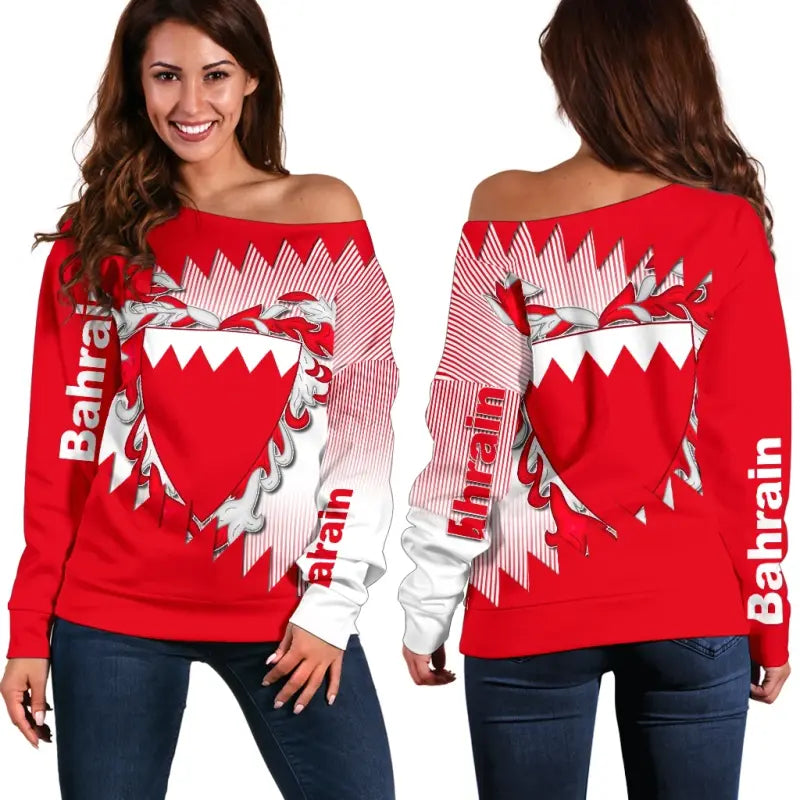 Bahrain Special Flag Style Womens Off Shoulder Sweater RLT8 - Wonder Print Shop