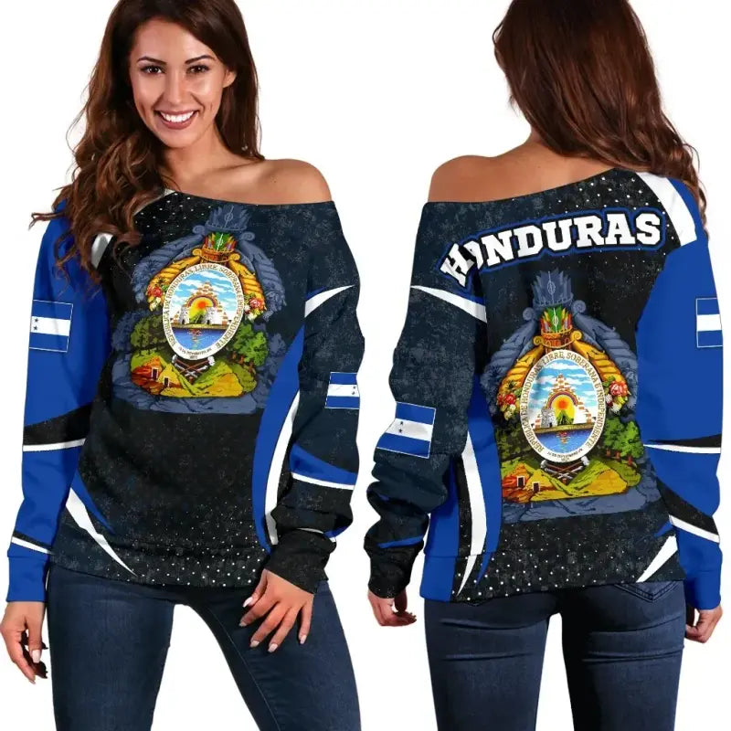 Honduras Off Shoulder Sweater, Honduras Spirit RLT8 - Wonder Print Shop