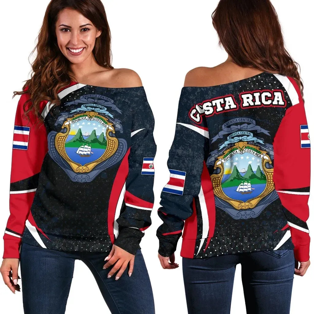 Costa Rica Women's Off Shoulder Sweater , Costa Rica Spirit RLT13 - Wonder Print Shop