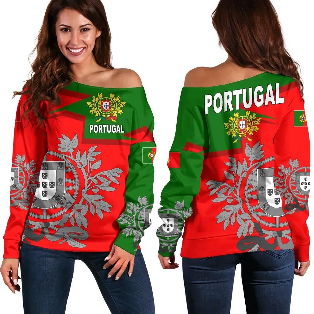 Portugal Women's Off Shoulder Sweater Coat Of Arms New Style RLT7 - Wonder Print Shop