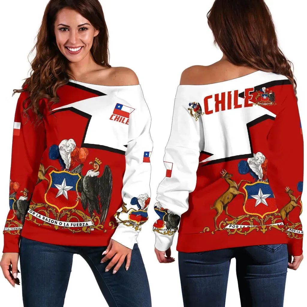 Chile Off Shoulder Sweater Special Coat of Arms RLT7 - Wonder Print Shop