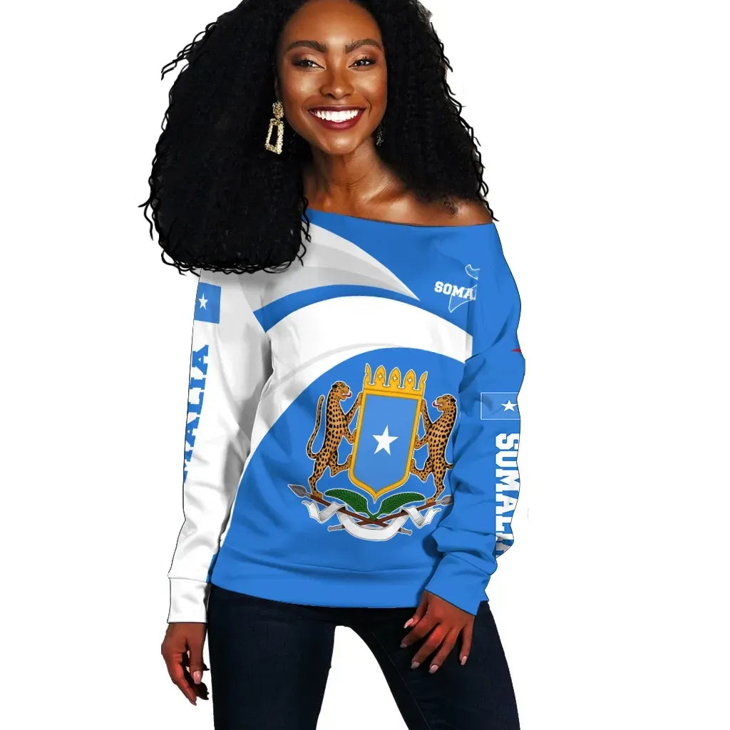 Somalia Off Shoulder Sweater, Somalia Strong Flag Maps RLT8 - Wonder Print Shop