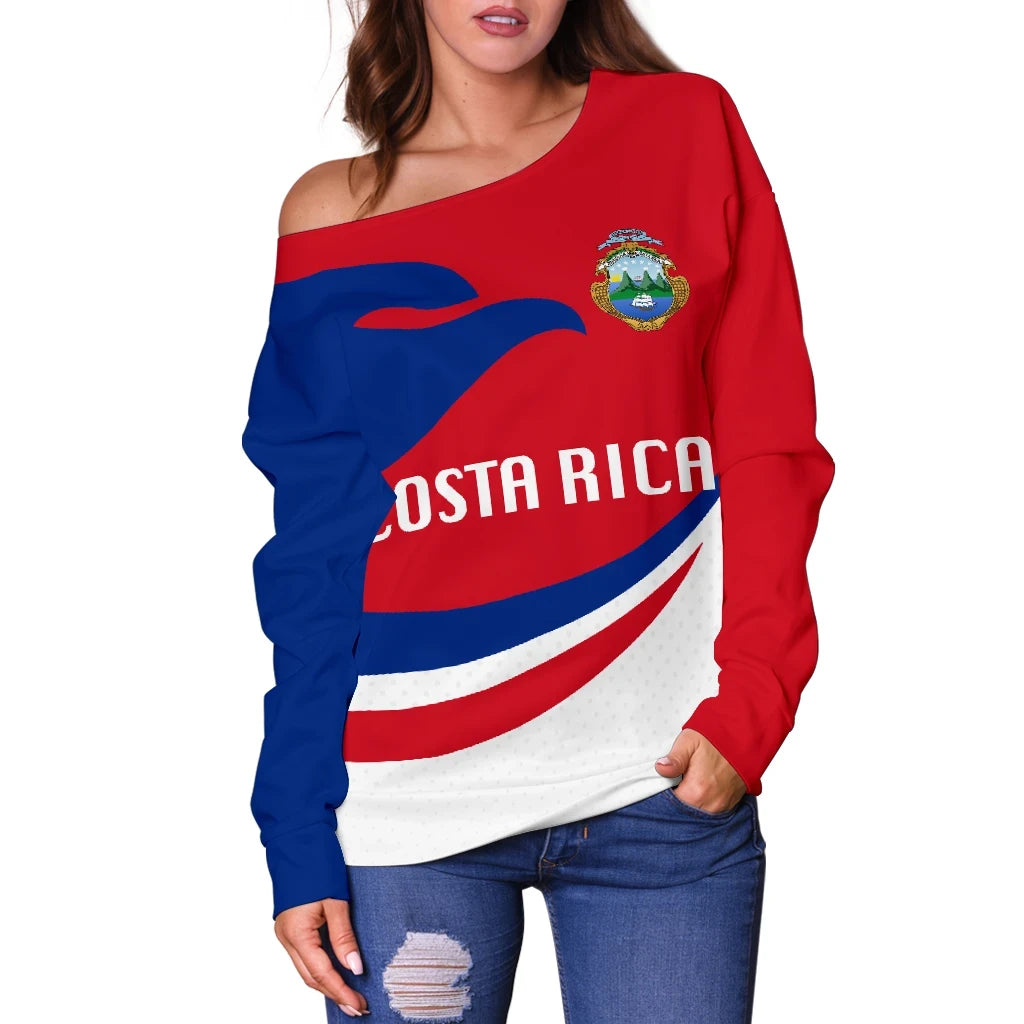 Costa Rica Women Off Shoulder Sweater Proud Version RLT13 - Wonder Print Shop