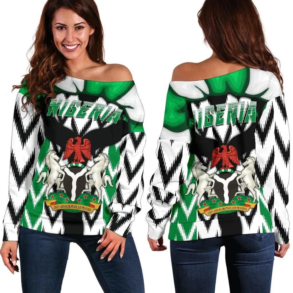 Nigeria Womens Off Shoulder Sweater Simple Version RLT8 - Wonder Print Shop