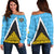 Saint Lucia Flag Off Shoulder Sweater, Triangle Cerulean Blue RLT6 - Wonder Print Shop