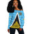 Saint Lucia Flag Off Shoulder Sweater, Triangle Cerulean Blue RLT6 - Wonder Print Shop