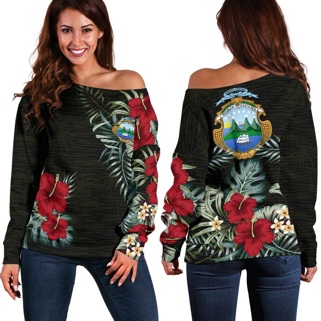 Costa Rica Hibiscus Off Shoulder Sweater RLT13 - Wonder Print Shop