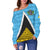 Saint Lucia Flag Off Shoulder Sweater, Triangle Cerulean Blue RLT6 - Wonder Print Shop