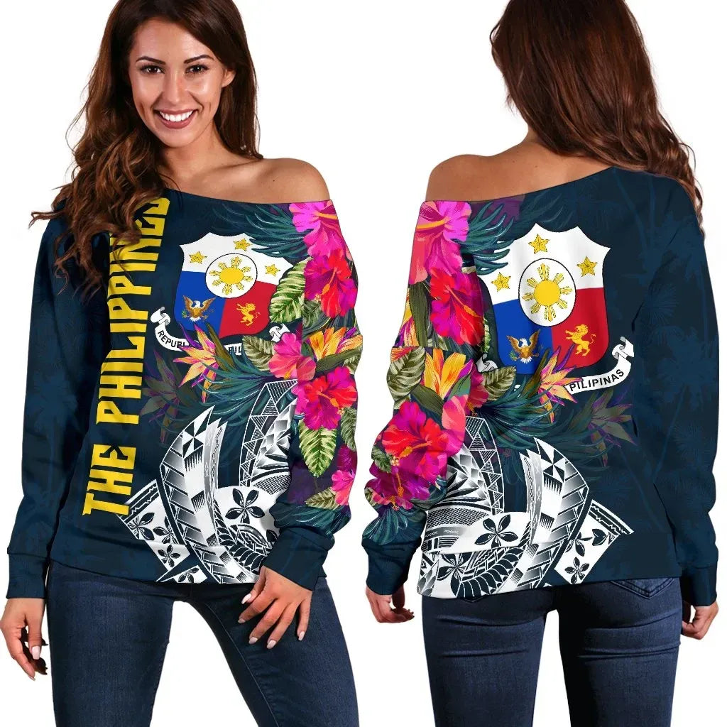 The Philippines Women's Off Shoulder Sweater, Summer Vibes RLT6 - Wonder Print Shop