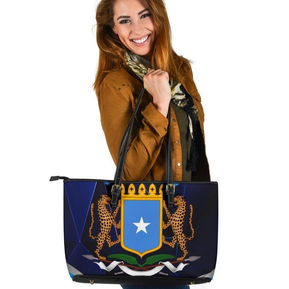 Somalia Leather Tote Coat Of Arms Somalia With Leopard RLT8 - Wonder Print Shop