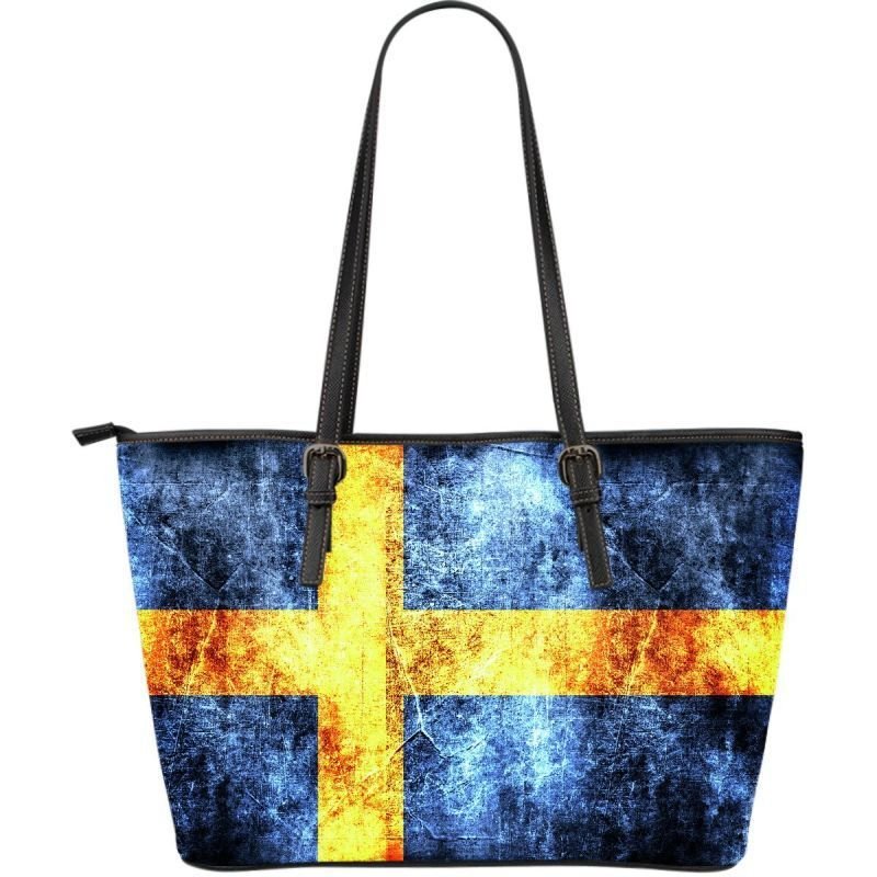 Sweden Grunge Flag Leather Tote Bag RLT7 - Wonder Print Shop