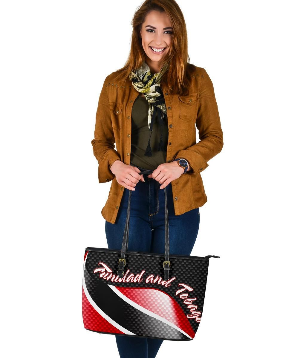Large tote bag with Trinidad & Tobago flag design, black/red, twin handles