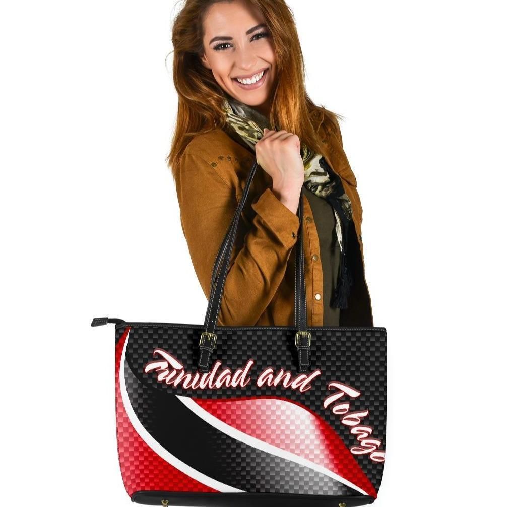 Tote bag with Trinidad & Tobago flag print, black/red, double top handles