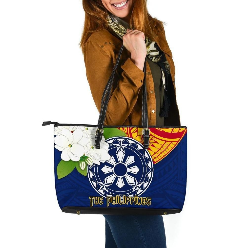 The Philippines Leather Tote Bag Filipino Sampaguita RLT6 - Wonder Print Shop