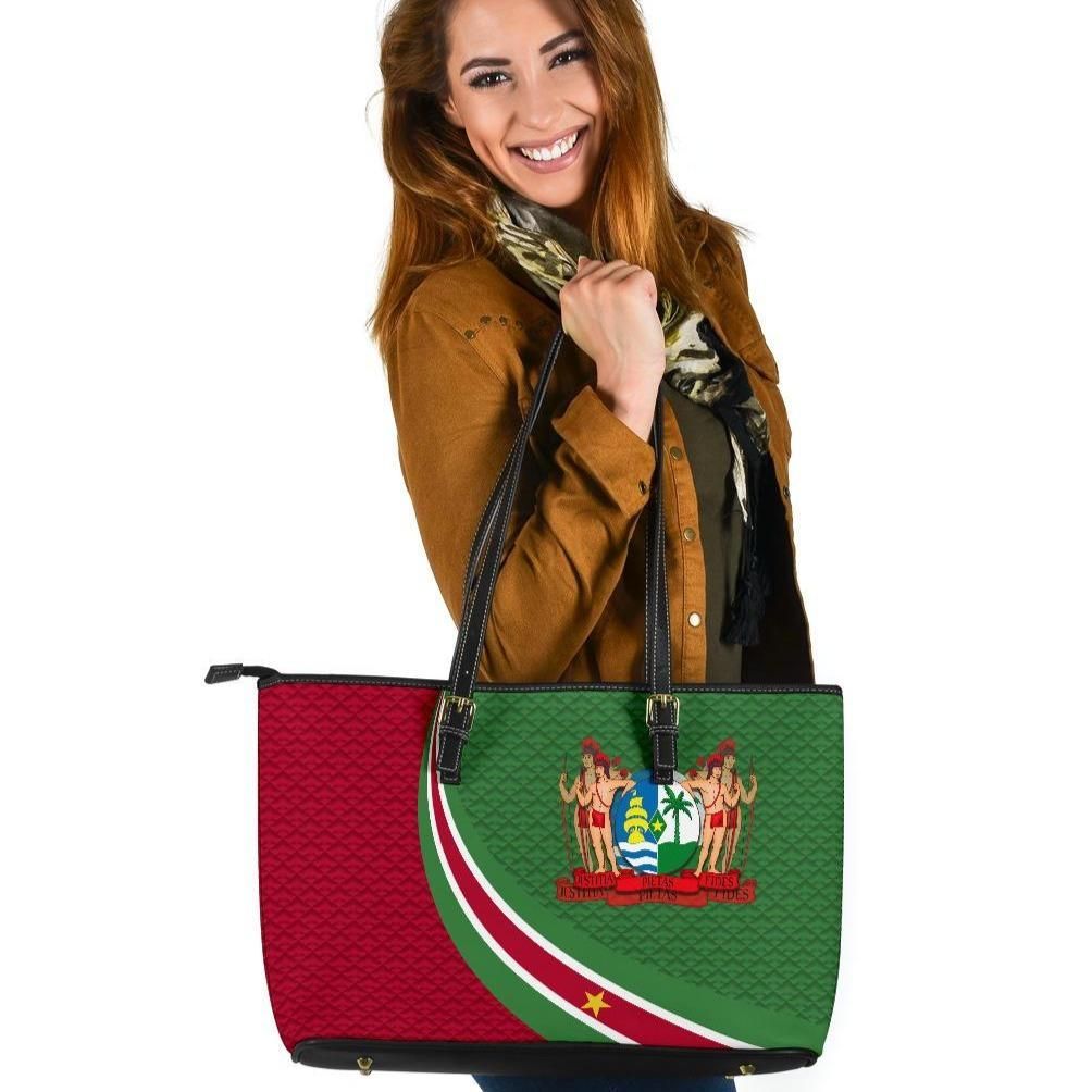 Suriname Leather Tote Bag Suriname Coat Of Arms and Flag Color RLT7 - Wonder Print Shop